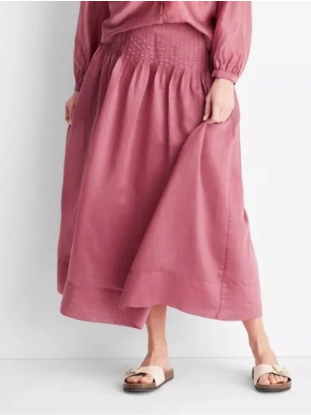 Future Collective Rose Pink Crinkle Smocked Waist Midi Maxi Skirt Size 12 NWOT